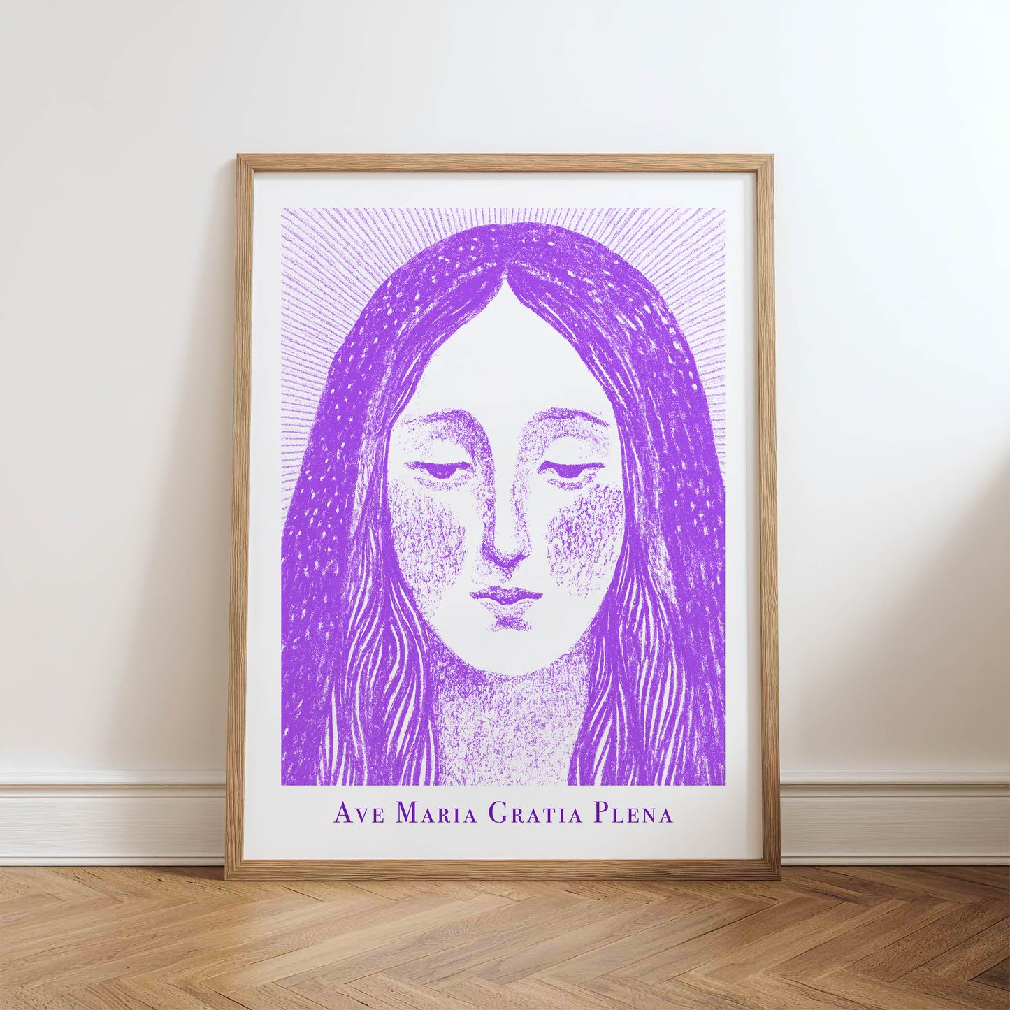 Virgin Mary Art Print - Purple physical art print mockup
