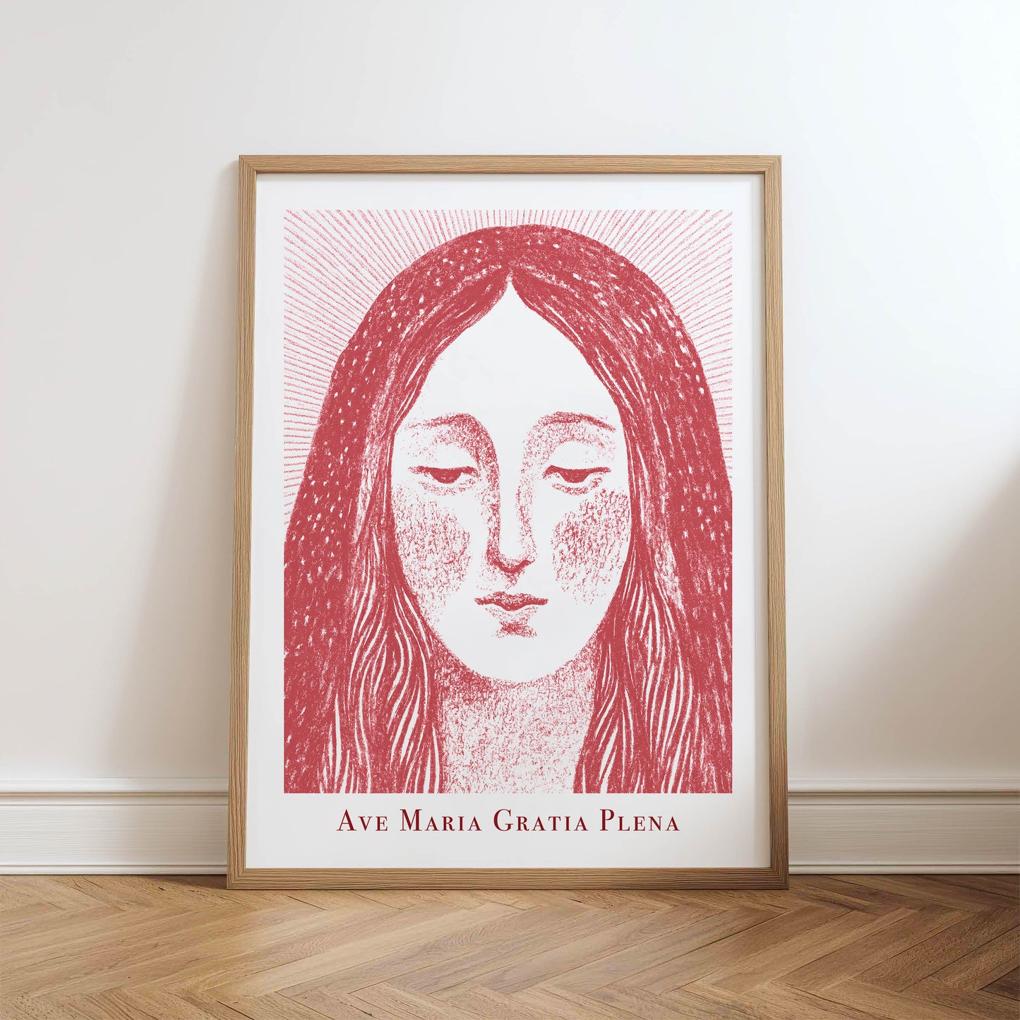 Virgin Mary Art Print - Red physical art print mockup