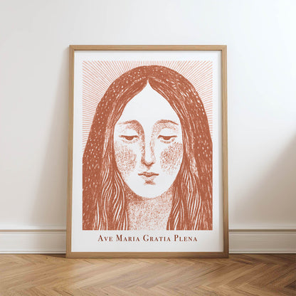 Virgin Mary Art Print - Terracotta physical art print mockup