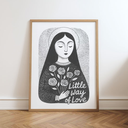 St Therese of Lisieux Art Print - Black physical art print mockup