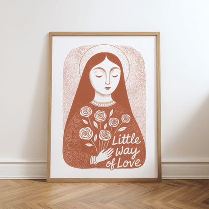 St Therese of Lisieux Art Print - Terracotta physical art print mockup