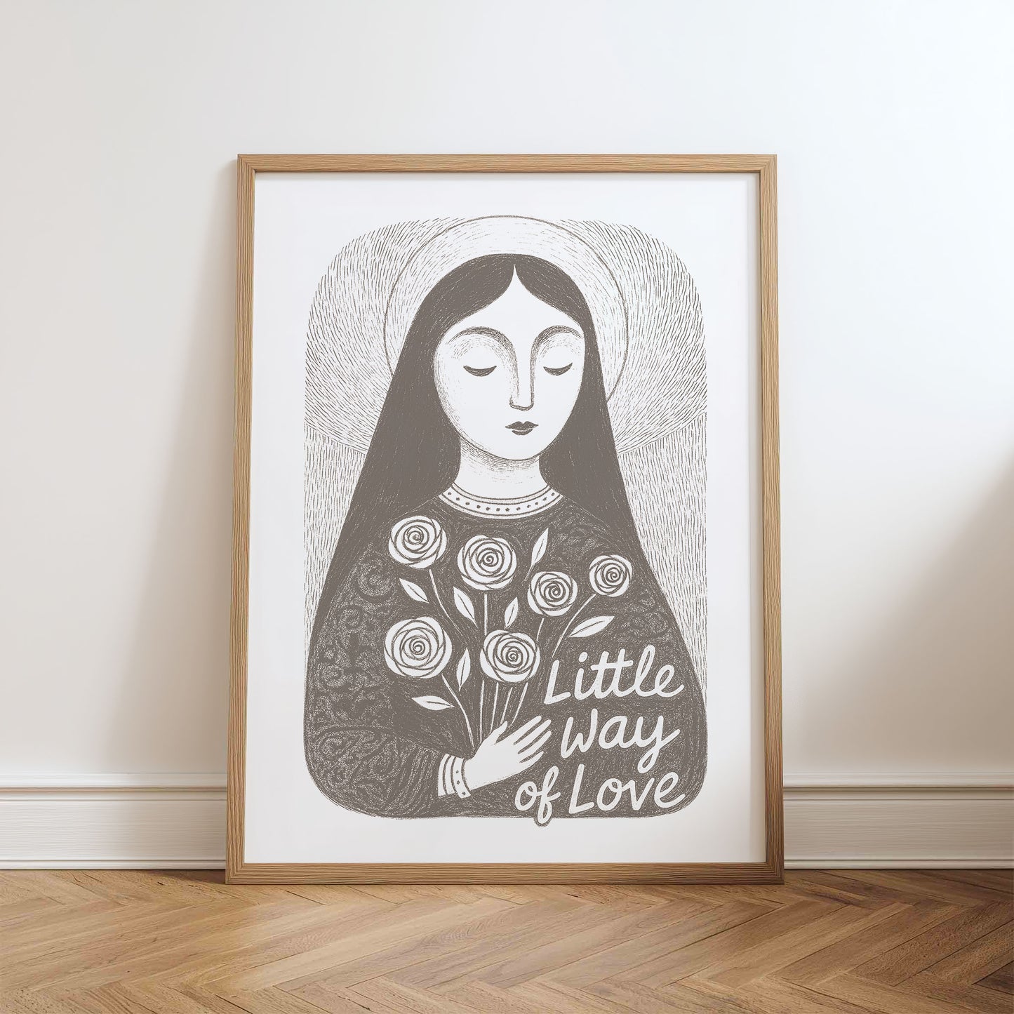 St Therese of Lisieux Art Print - Brown physical art print mockup