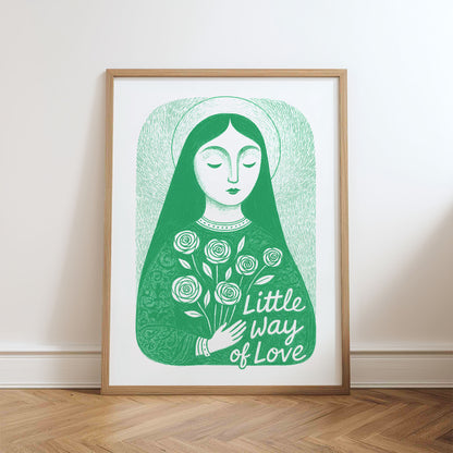 St Therese of Lisieux Art Print - Green physical art print mockup