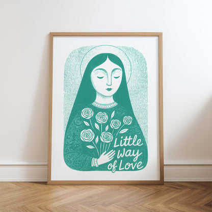 St Therese of Lisieux Art Print - Teal physical art print mockup