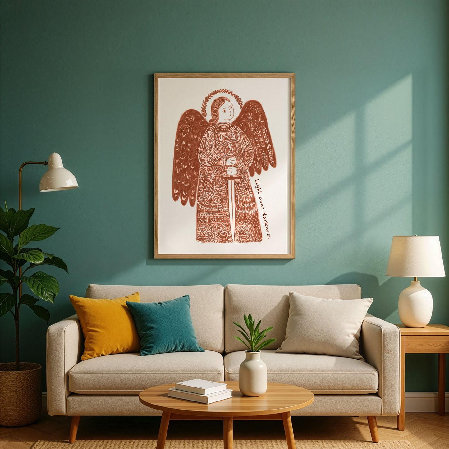 St Michael the Archangel Art Print - Terracotta interior mockup 02 - p_10_am_0000_Layer 4