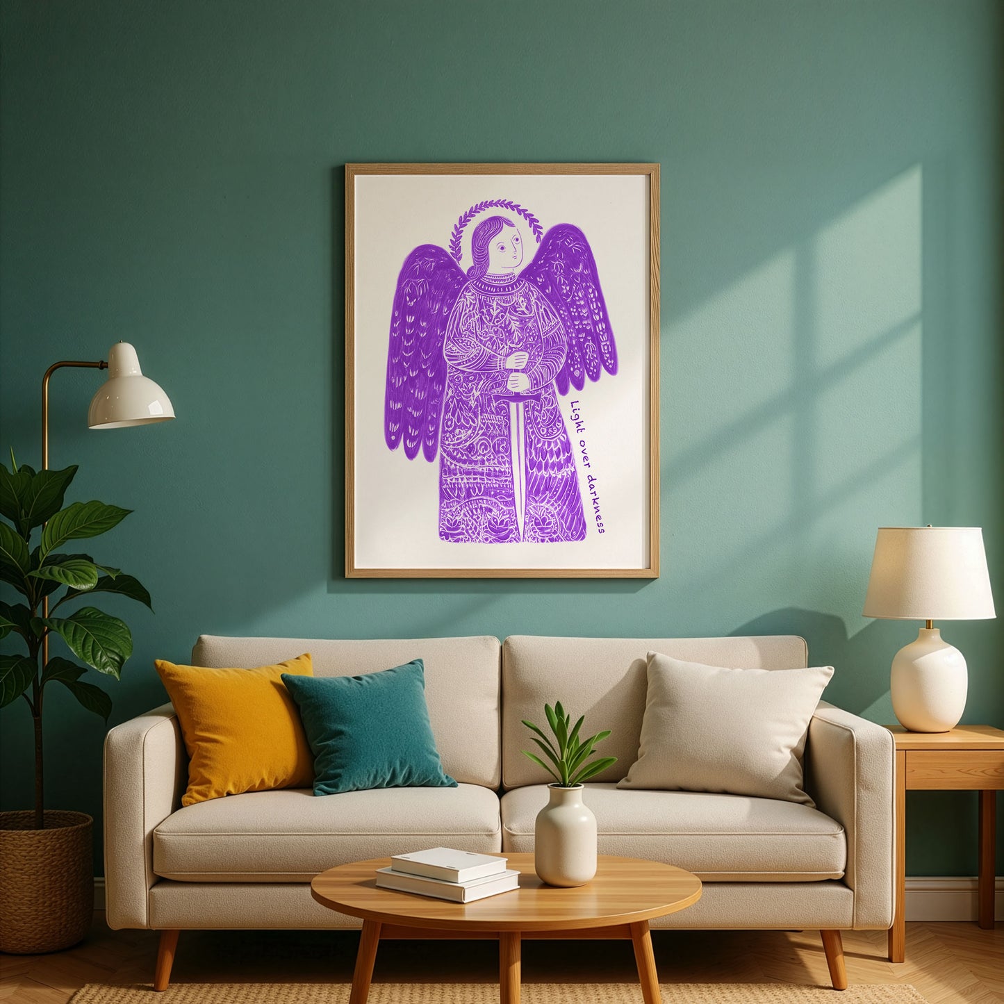 St Michael the Archangel Art Print - Purple interior mockup 02 - p_10_am_0001_Layer 3