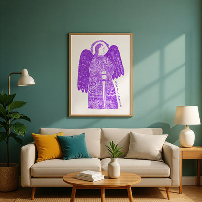 St Michael the Archangel Art Print - Purple interior mockup 02 - p_10_am_0001_Layer 3