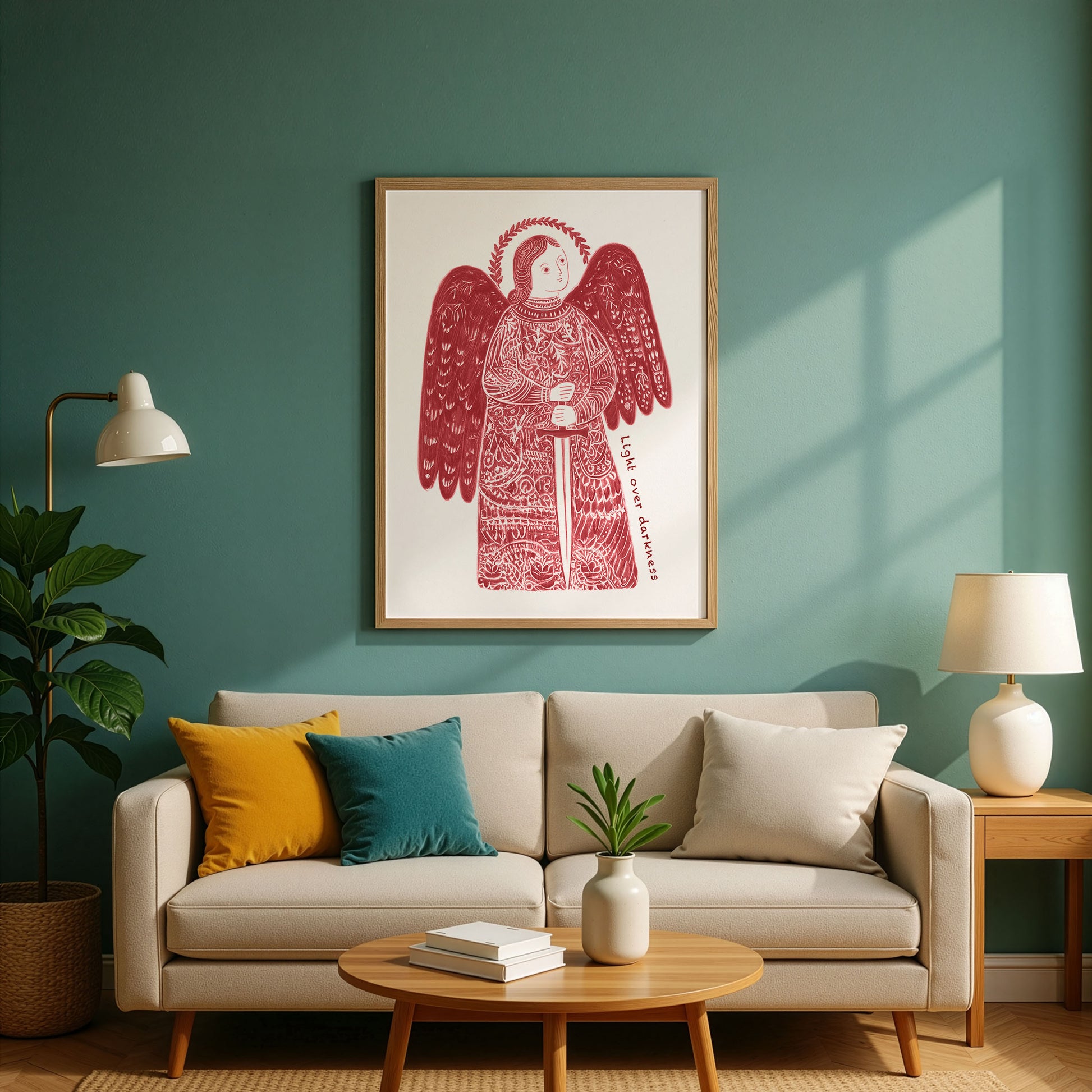 St Michael the Archangel Art Print - Red interior mockup 02 - p_10_am_0002_Layer 2