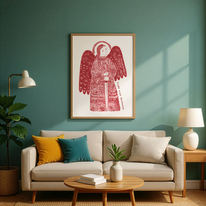 St Michael the Archangel Art Print - Red interior mockup 02 - p_10_am_0002_Layer 2