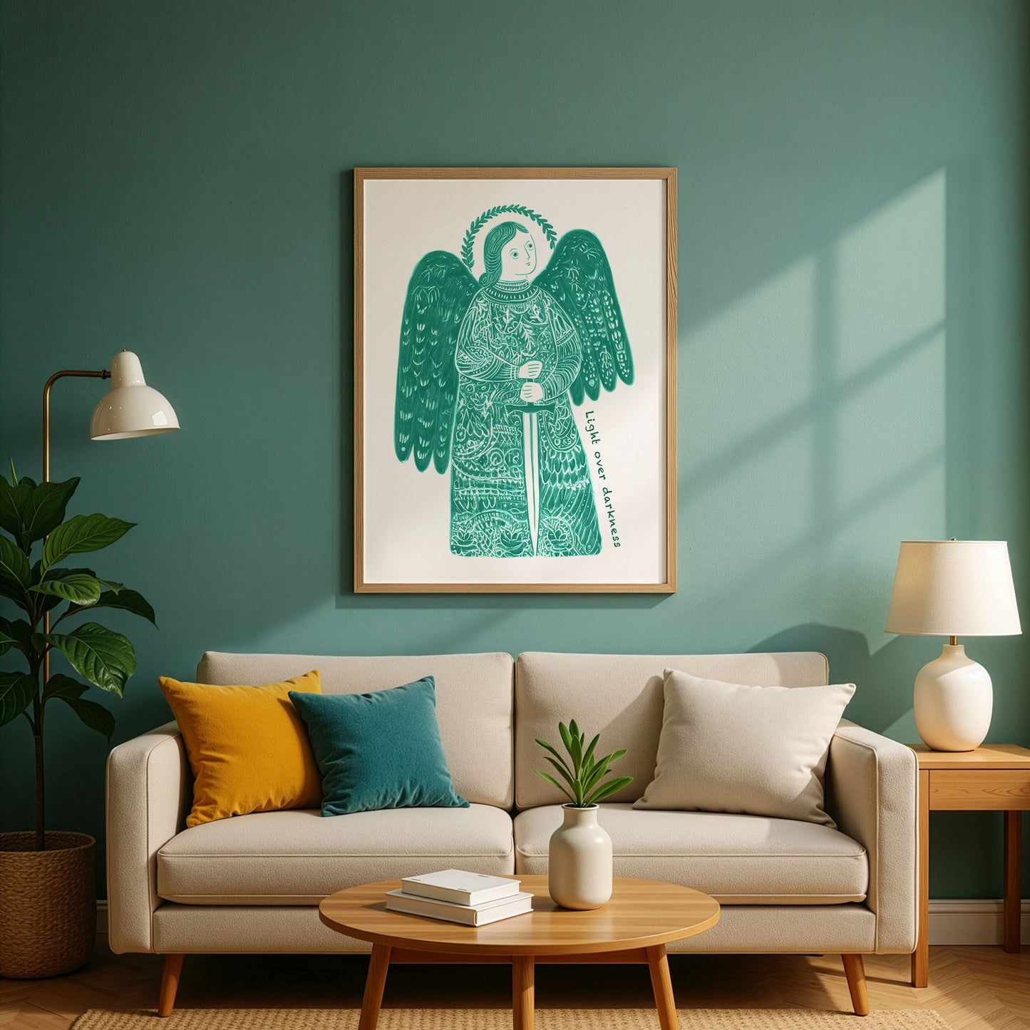 St Michael the Archangel Art Print - Teal interior mockup 02 - p_10_am_0003_Layer 1
