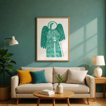 St Michael the Archangel Art Print - Teal interior mockup 02 - p_10_am_0003_Layer 1