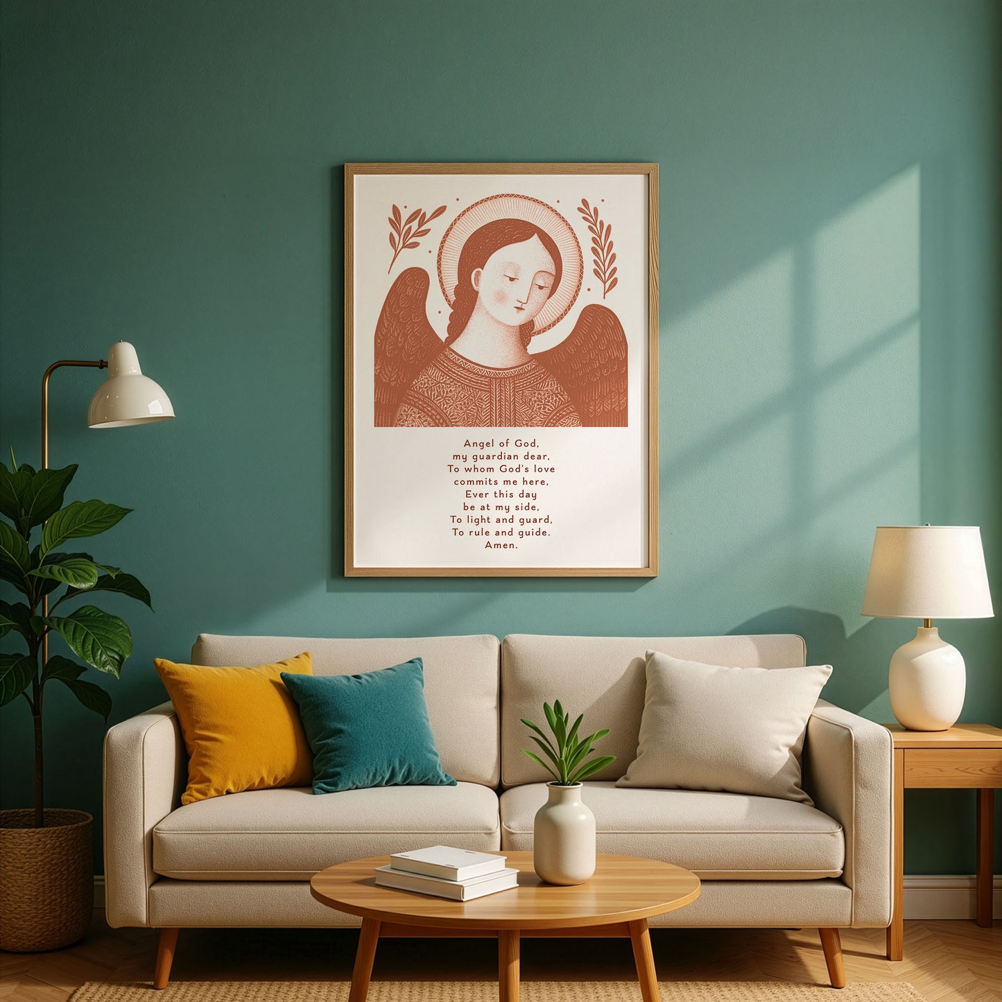 Guardian Angel for Boys Art Print - Terracotta interior mockup 02 - p_10_boy_0002_Layer 2