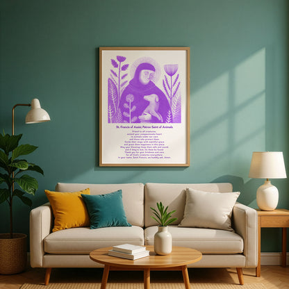St Francis with Dog Art Print - Purple interior mockup 03 - p_10_franc_dog_0000_Layer 4