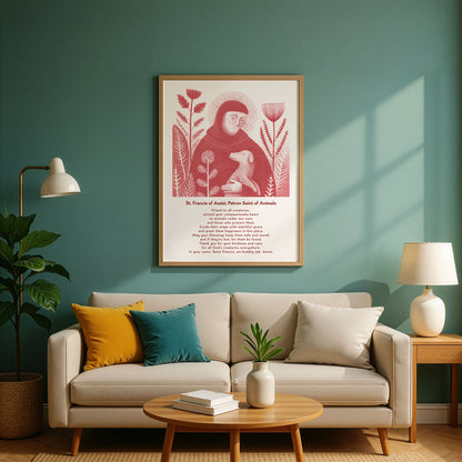 St Francis with Dog Art Print - Red interior mockup 03 - p_10_franc_dog_0001_Layer 3