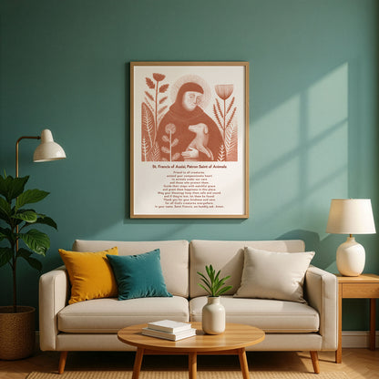 St Francis with Dog Art Print - Terracotta interior mockup 03 - p_10_franc_dog_0003_Layer 1