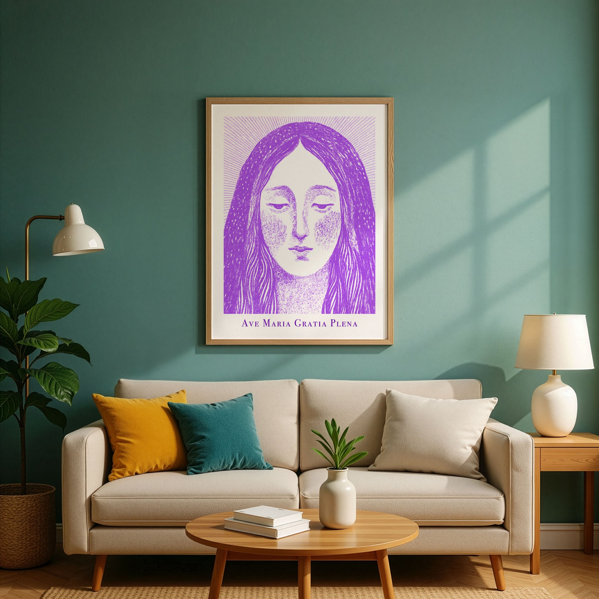 Virgin Mary Art Print - Purple interior mockup 02 - p_10_maria_0000_Layer 4