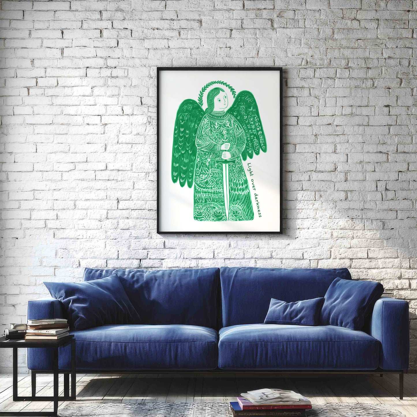 St Michael the Archangel Art Print - Green interior mockup 02 - p_11_am_0000_Layer 2