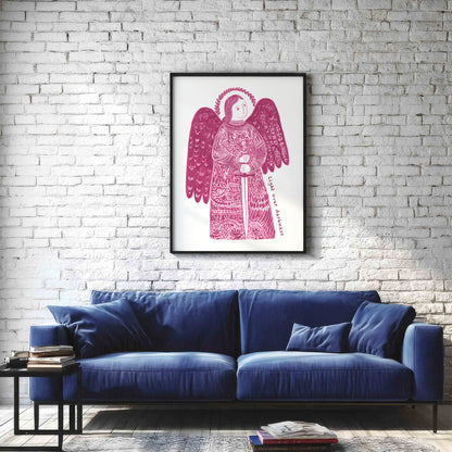 St Michael the Archangel Art Print - Pink interior mockup 02 - p_11_am_0001_Layer 1