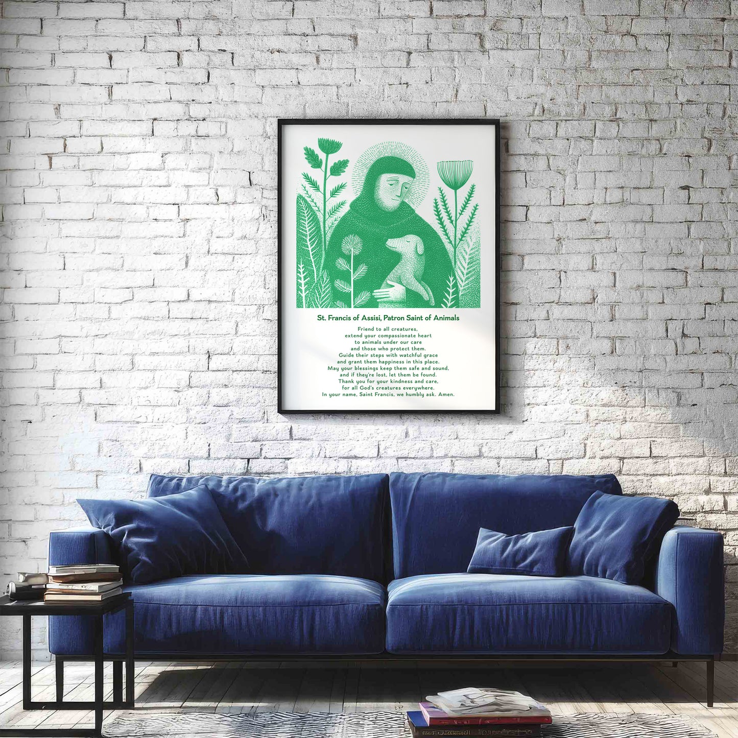 St Francis with Dog Art Print - Green interior mockup 03 - p_11_franc_dog_0000_Layer 2