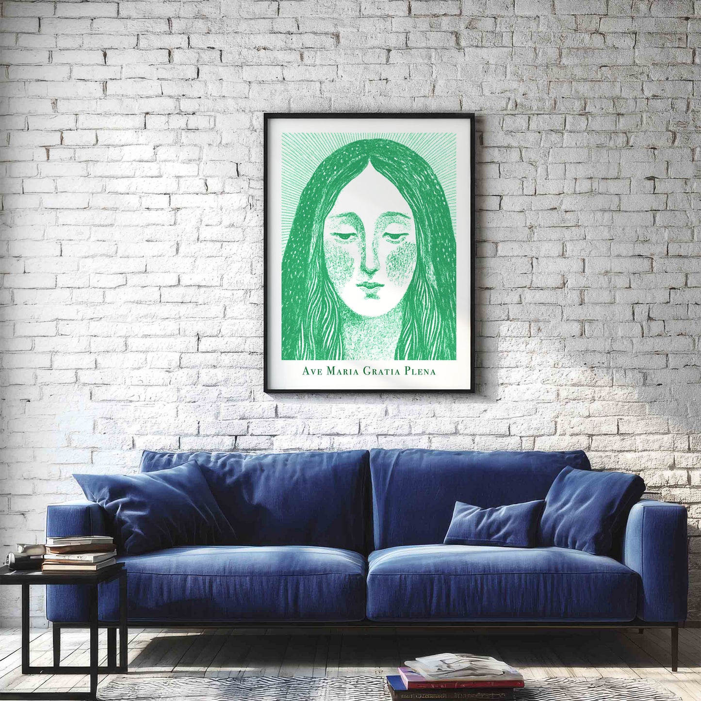 Virgin Mary Art Print - Green interior mockup 02 - p_11_maria_0000_Layer 2