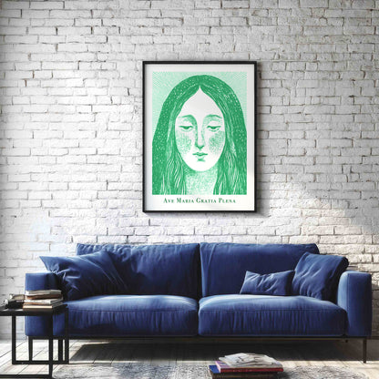 Virgin Mary Art Print - Green interior mockup 02 - p_11_maria_0000_Layer 2