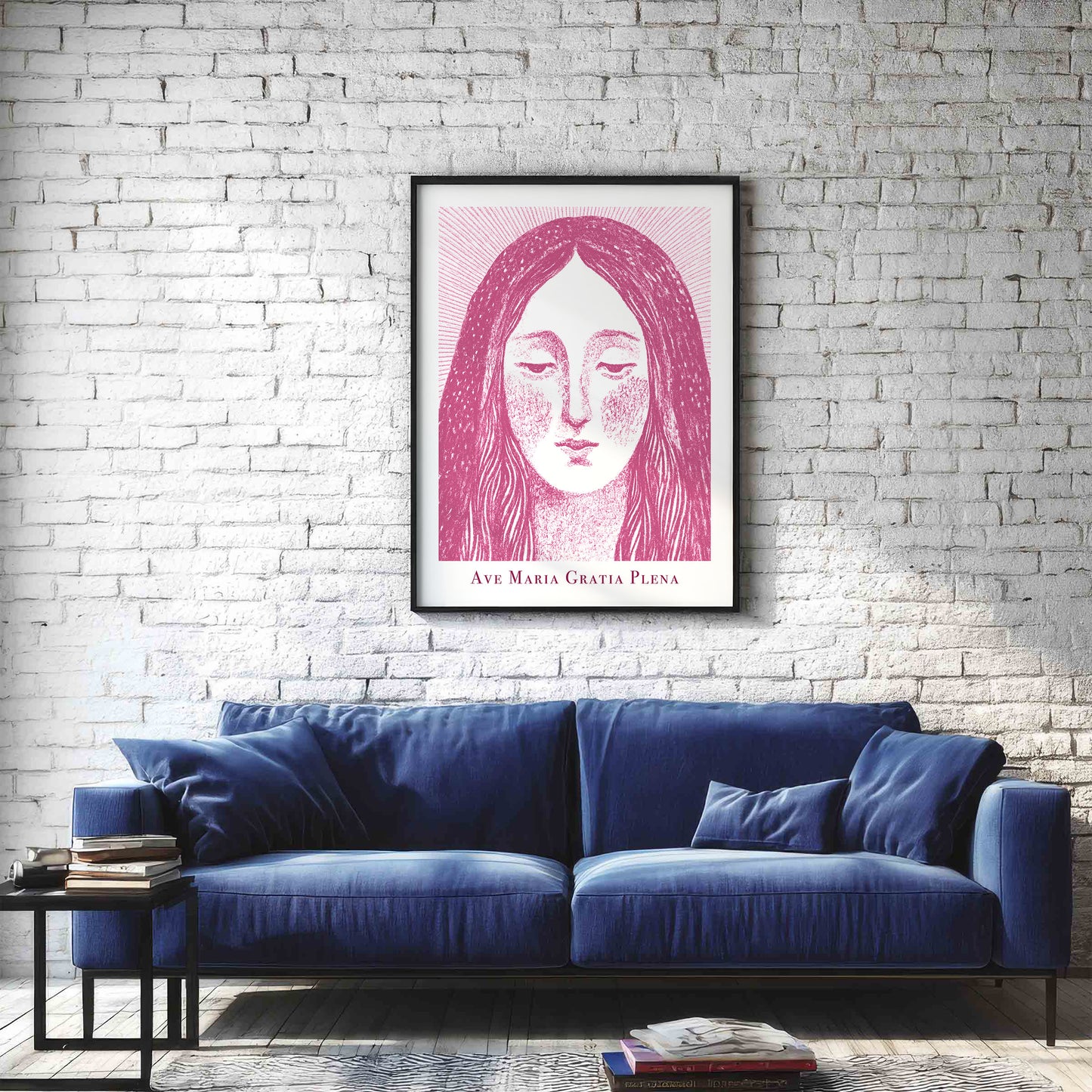 Virgin Mary Art Print - Pink interior mockup 02 - p_11_maria_0001_Layer 1