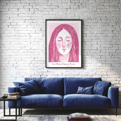 Virgin Mary Art Print - Pink interior mockup 02 - p_11_maria_0001_Layer 1