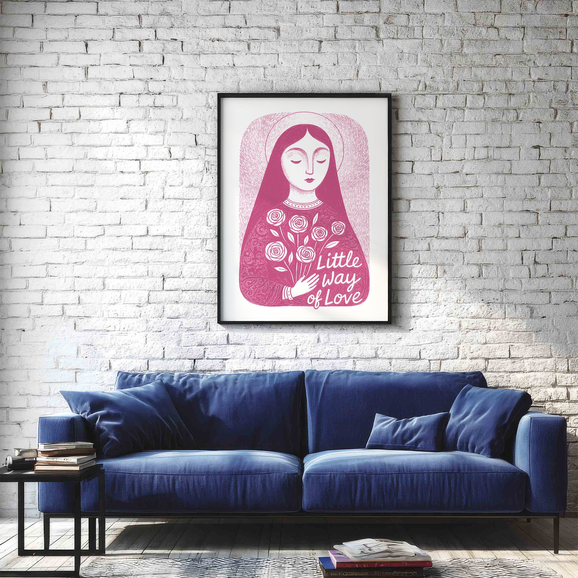 St Therese of Lisieux Art Print - Pink interior mockup 02 - p_11_ter_0001_Layer 1