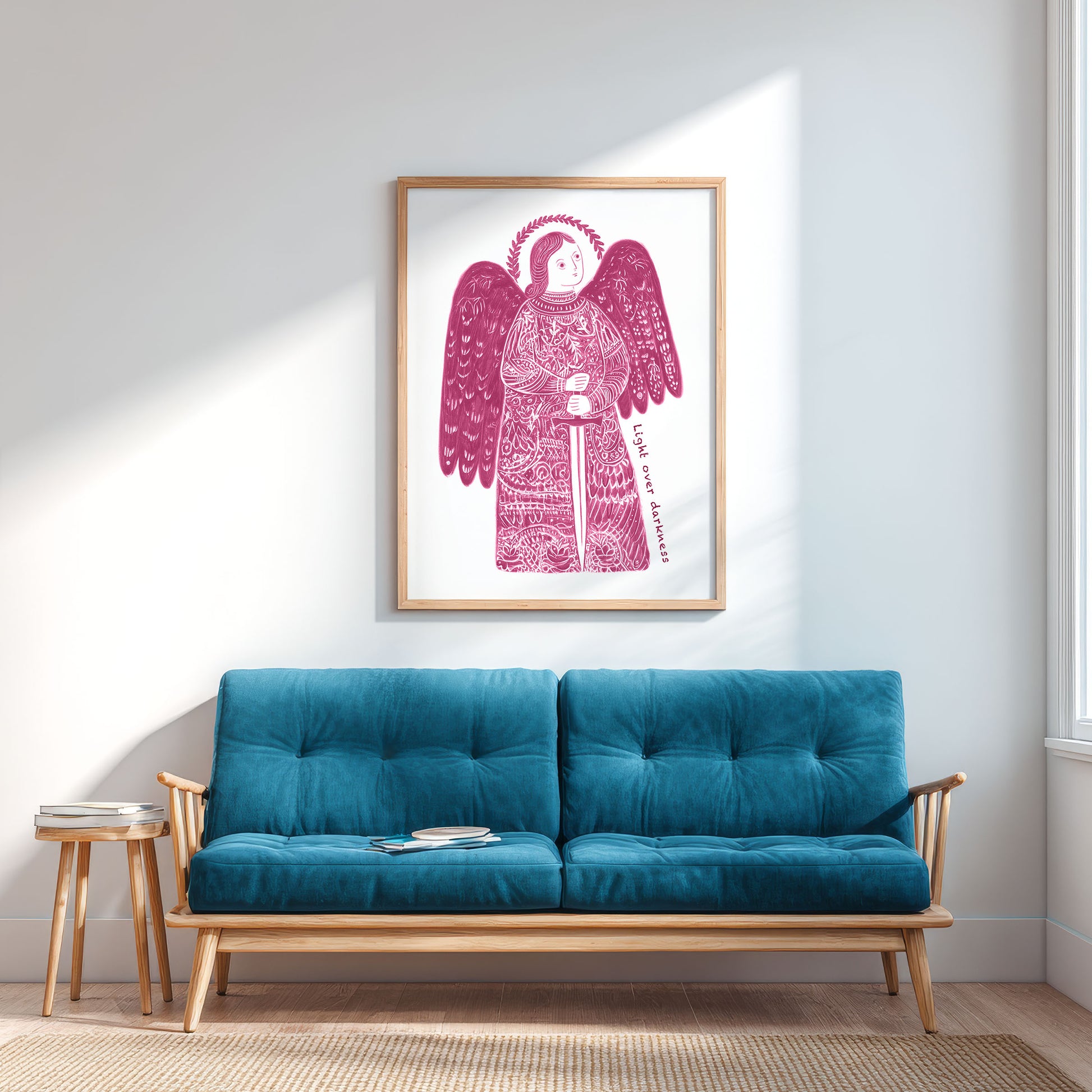 St Michael the Archangel Art Print - Pink interior mockup 03 - p_12_am_0000_Layer 3