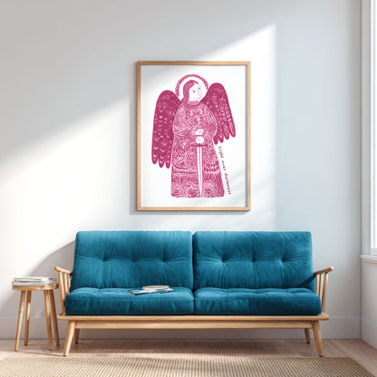 St Michael the Archangel Art Print - Pink interior mockup 03 - p_12_am_0000_Layer 3