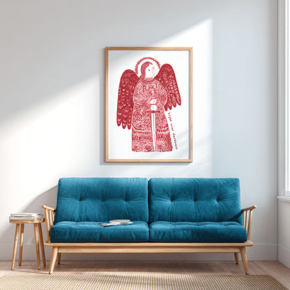 St Michael the Archangel Art Print - Red interior mockup 03 - p_12_am_0001_Layer 2