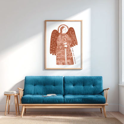 St Michael the Archangel Art Print - Terracotta interior mockup 03 - p_12_am_0002_Layer 1