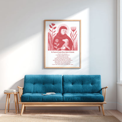 St Francis with Dog Art Print - Red interior mockup 04 - p_12_franc_dog_0001_Layer 2