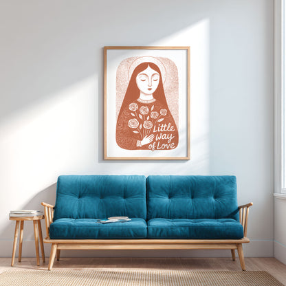 St Therese of Lisieux Art Print - Terracotta interior mockup 03 - p_12_ter_0000_Layer 3