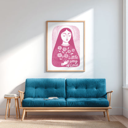 St Therese of Lisieux Art Print - Pink interior mockup 03 - p_12_ter_0002_Layer 1