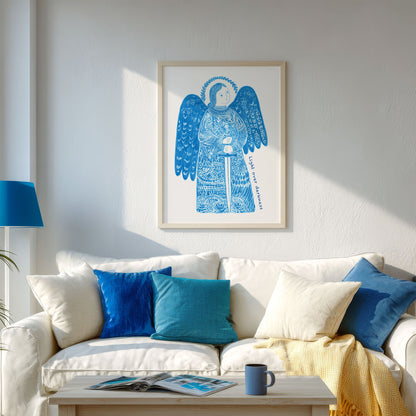 St Michael the Archangel Art Print - Deep Blue interior mockup 02 - p_13_am_0001_Layer 6