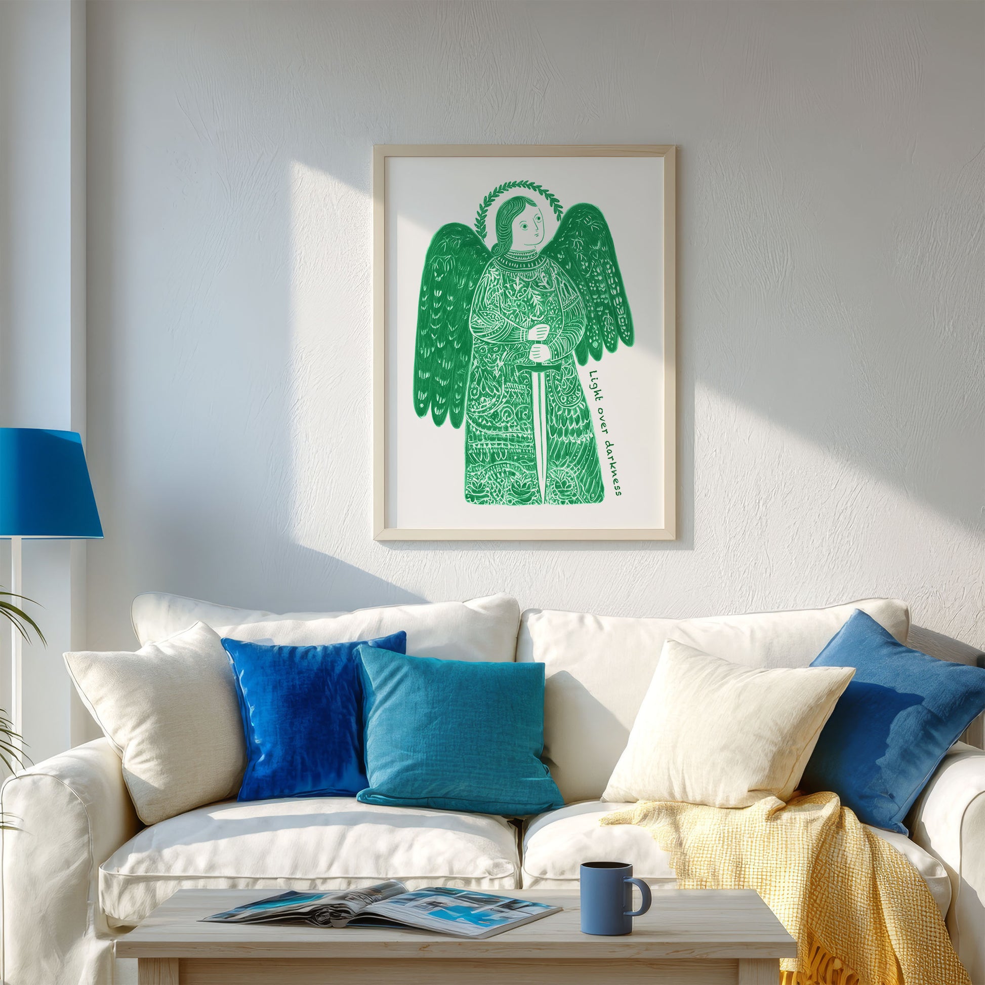 St Michael the Archangel Art Print - Green interior mockup 03 - p_13_am_0002_Layer 5