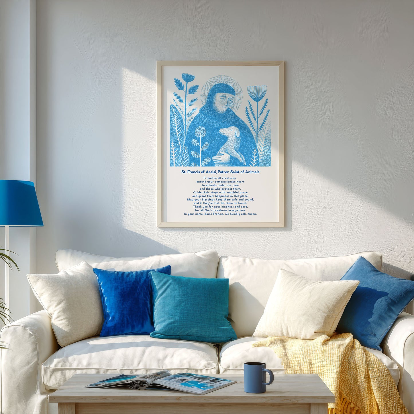 St Francis with Dog Art Print - Deep Blue interior mockup 03 - p_13_franc_dog_0001_Layer 6