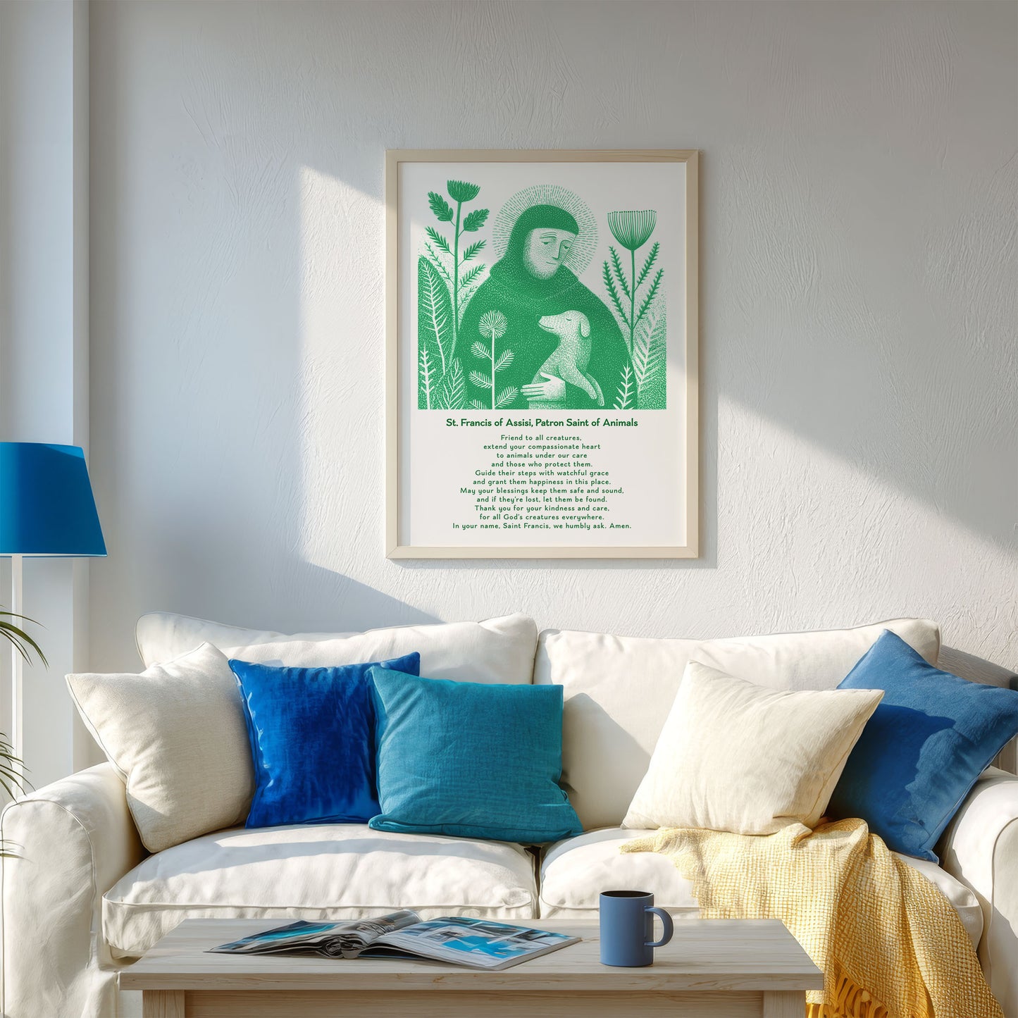 St Francis with Dog Art Print - Green interior mockup 04 - p_13_franc_dog_0002_Layer 5