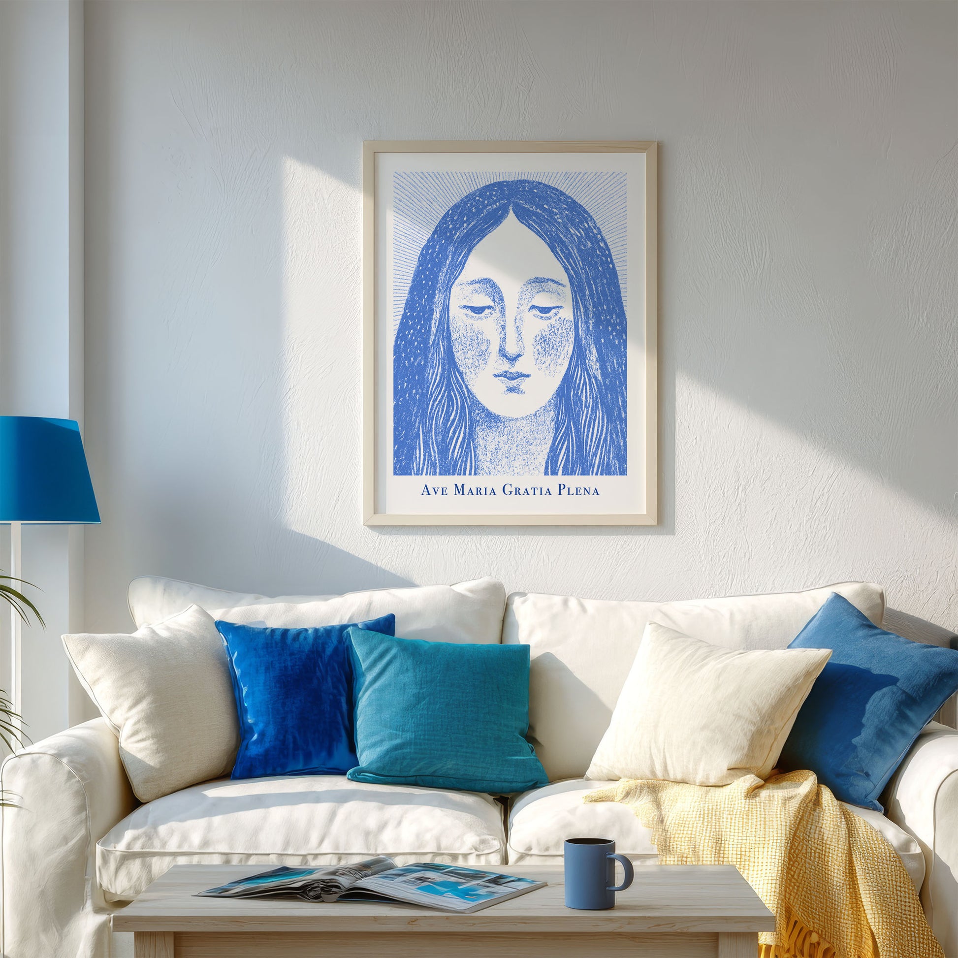 Virgin Mary Art Print - Blue interior mockup 02 - p_13_maria_0000_Layer 7