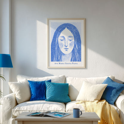 Virgin Mary Art Print - Blue interior mockup 02 - p_13_maria_0000_Layer 7