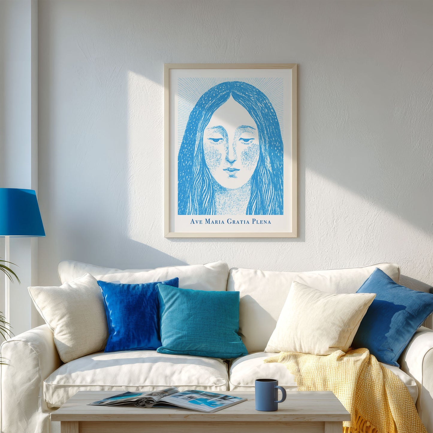 Virgin Mary Art Print - Deep Blue interior mockup 02 - p_13_maria_0001_Layer 6