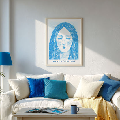 Virgin Mary Art Print - Deep Blue interior mockup 02 - p_13_maria_0001_Layer 6