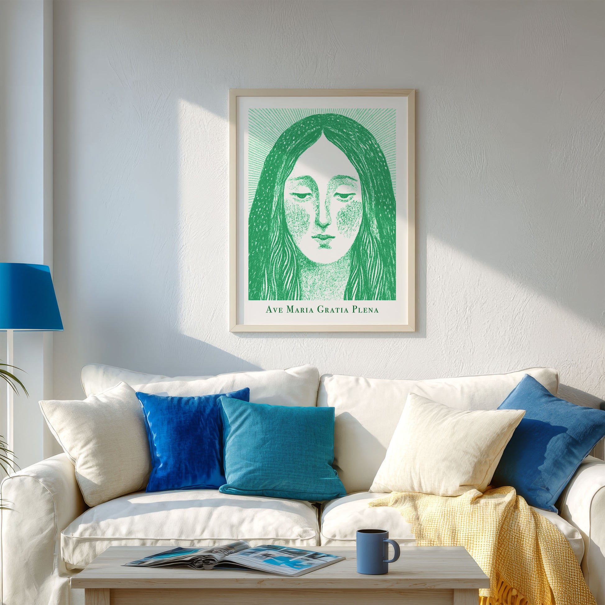 Virgin Mary Art Print - Green interior mockup 03 - p_13_maria_0002_Layer 5