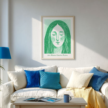 Virgin Mary Art Print - Green interior mockup 03 - p_13_maria_0002_Layer 5