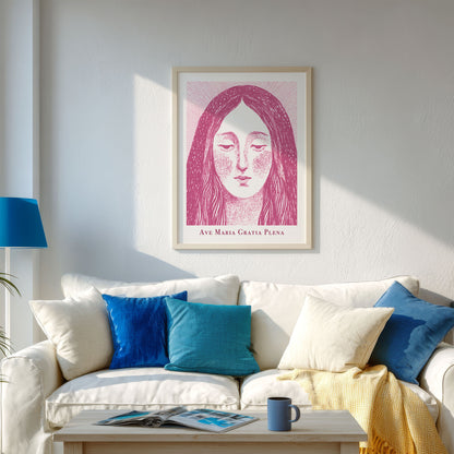 Virgin Mary Art Print - Pink interior mockup 04 - p_13_maria_0003_Layer 4