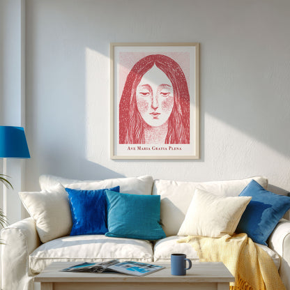 Virgin Mary Art Print - Red interior mockup 04 - p_13_maria_0005_Layer 2
