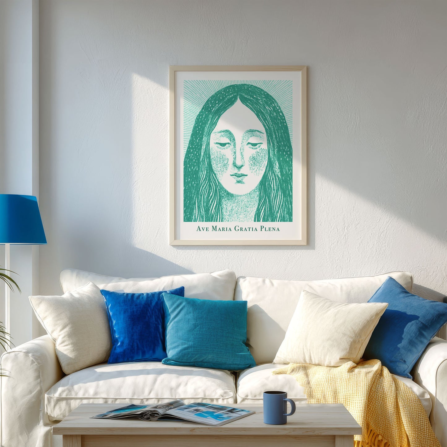 Virgin Mary Art Print - Teal interior mockup 03 - p_13_maria_0006_Layer 1