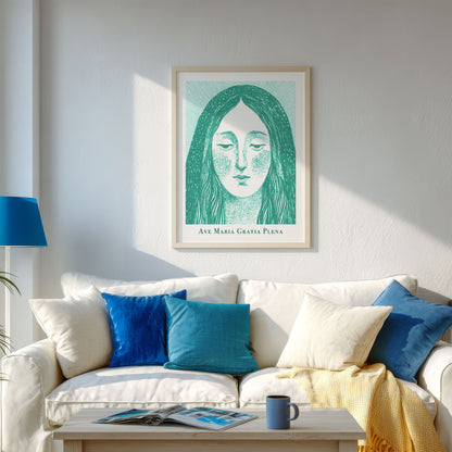 Virgin Mary Art Print - Teal interior mockup 03 - p_13_maria_0006_Layer 1