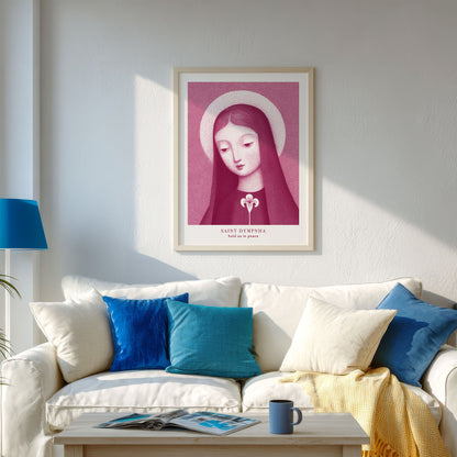 St Dymphna Art Print - Pink interior mockup 02 - p_13_turquoise_lamp_0000_Layer 1